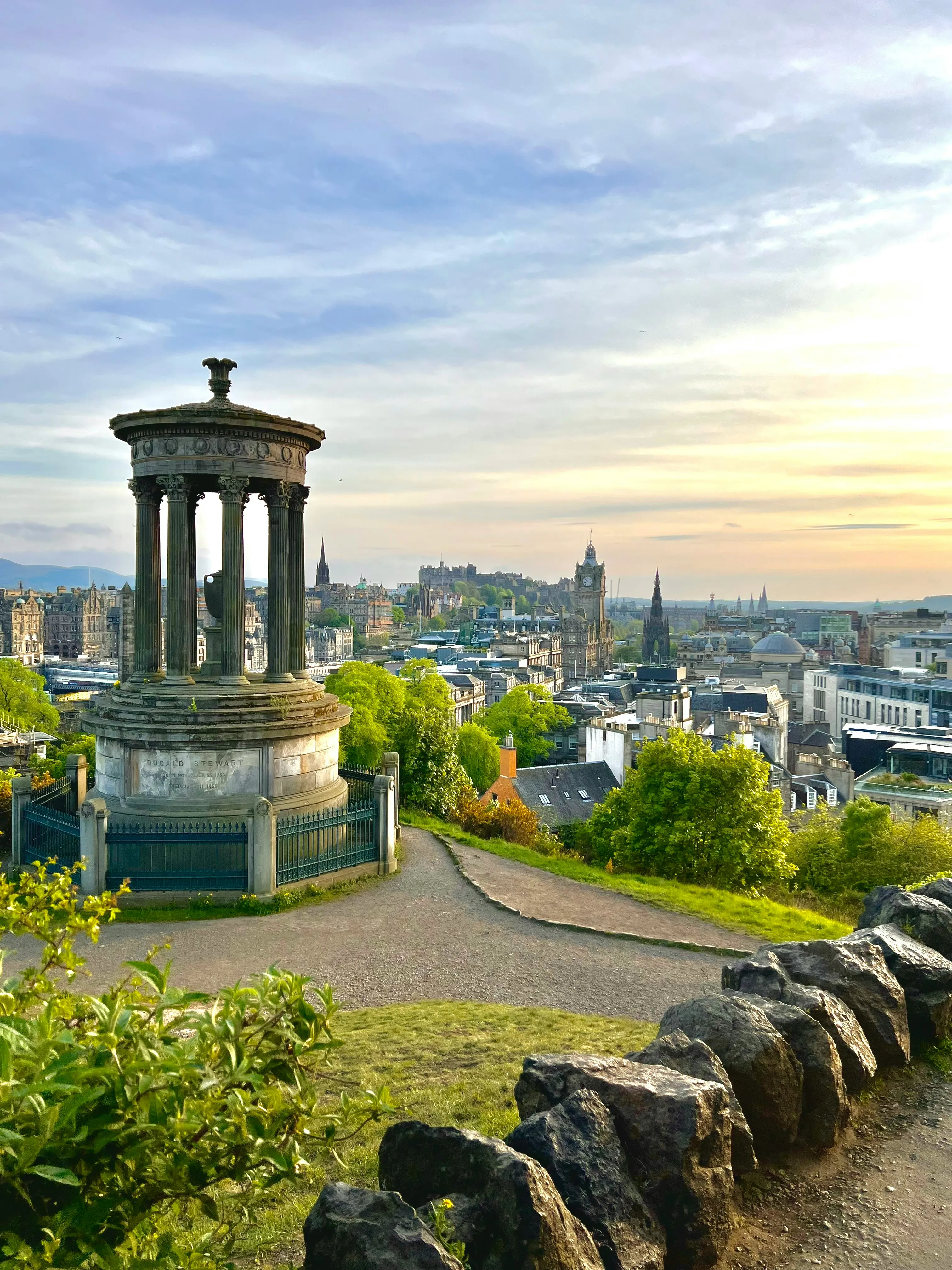 Dugald Stewart Monument on Calton Hill overlooking Edinburgh